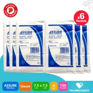 [BUY 5 FREE 1] ASSURE GAUZE SWAB NON-WOVEN NON-STERILE 7.5CM X 7.5CM X 4-PLY, 100PCE/PKT