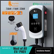 Feyree Wallbox EV Charger 7kW 11kW 22kW 5 meter Length 2.8" LCD screen APP Remote Control EV Install
