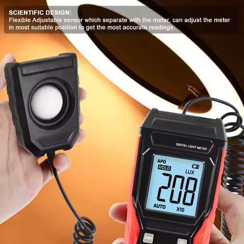 Professional Digital Lux Meter 200,000 Lux High Precision Light Meter with Split-Type Sensor - FC/LU