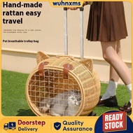 Trolley box cat bag portable rattan cat stroller breathable cat cage cat box outdoor box pet strolle