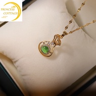 24k Saudi Gold Necklace Pawnable Legit Money bag emerald necklace women's light luxury niche pendant clavicle chain