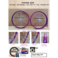 20x1.75 18T PASANG SIAP Rim ALLOY PURPLE  20" basikal , tayar 20x1.75 dan tuib . Terus pasang kat ta