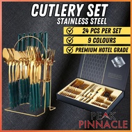 24pcs Set Sudu Garfu Cutlery Set Sudu Garfu Stainless Steel Gold Cutlery Set Stainless Steel Dinnerw