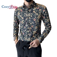 Cozy Up Social Style Long Sleeve Shirts Men Casual Floral Batik Polyester