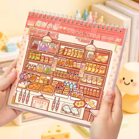 Creative Cartoon 3D Landscape Sticker Book PET DIY Cabin Scene Sticker Miniature House Sticker Cabin