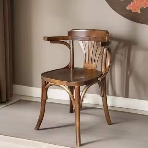 Nordic Solid Wood Home Chair, Retro Rattan Writing Stool, Minimalist Backrest Dining Seat, Luxury Ca