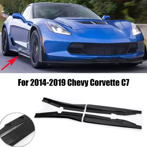 For 2014-2019 Chevy Corvette C7 Z06 Stingray 2 Door Carbon Look Glossy Black Side Skirts Extension S