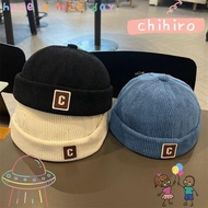 CHIHIRO Brimless Hat, Corduroy Solid Color Kids Docker Cap,  C Letter Adjustable Design Warm Fabric 