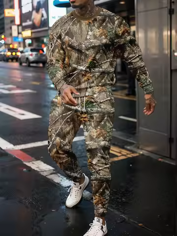 Jungle Camouflage 3D Print Long Sleeve Man 2 Piece Set Streetwear Casual Tracksuit Male Oversized To