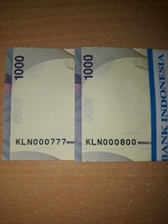 UKI-457G Uang 1000 Pattimura Patimura Tahun 2009 Tanda Tangan Boediono Low Number KLN000701 - KLN0000800 UNC Ada Almost Solid 0 dan Trinari