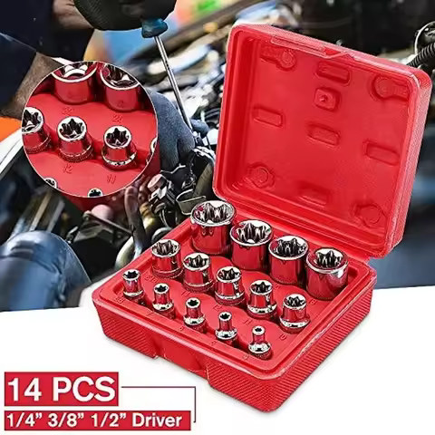 4/5/14 PCS Female Torx Bit Star-Shaped Socket Set 1/4, 3/8, 1/2 inch drive E4 - E24(4MM-24MM) Car Re