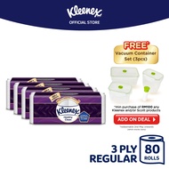 Kleenex Ultra Soft Toilet Tissue 3 ply (20 Rolls x 4) Healthy Clean - Strong &amp; Absorbent Bath Tissue Paper Toilet Roll