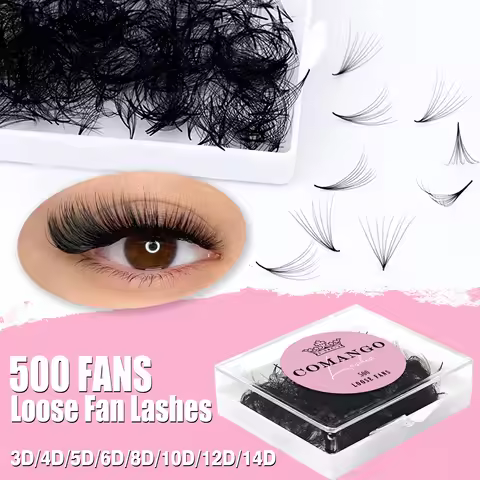 CoMango 500Fans Promade Fans Eyelashes Extension Bulk 3/6/7/10/12/14/16D Pointy Stem 0.05/0.07 C/D C