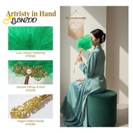 [BBNZDD] 1Pcs Vintage Fluffy Feather Fan Gold Handle Colorful Chinese Style for Bachelorette Party D