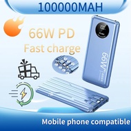 66W 100000mAh PD Quick Fast Charge Inbuilt 3 Cable Power Bank Light Weight Portable Charger Powerban