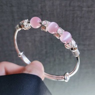 Opal Bracelet 990 Pure Silver Push-Pull Silver Bracelet Young Niche Sterling Silver Bracelet Girlfri