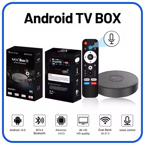Android TV Box MX10 K3 Allwinner H313 Corte-A53 1.5GB 8GB Wi-Fi 2.4G/5G Smart Home Theater with More