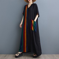 Oladivi Plus Size Fashion Striped Women Bohemian Dress Short Sleeve Casual Loose Oversized Dress Sum