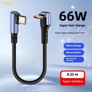 Picbliss 15 25 50cm Short 66W USB Type C to Type C Cable 90 Degree Elbow USB C To Type C