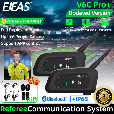 2Set EJEAS V6C PRO+ Football 2 Referee Bluetooth Intercom Arbitration Earhook Full Duplex Earphone H