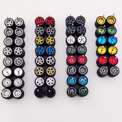 30 Sets 1/64 Mini Alloy Car Wheels w Rubber Tires Chrome for 1:64 Mini Model Cars Matchbox Domeka