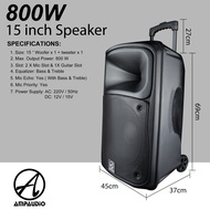 15 inch Portable Ampaudio Bluetooth Portable Speaker with Wireless Mic