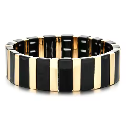 Boho Fashion Bracelet Gold Silver color Beaded Bracelet Elastic Enamel Tile Bracelet Cuff Bangles fo