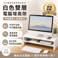 雙層收納空間！電腦屏幕增高架｜保護頸椎肩頸 舒適視角 優質板材｜顯示器／筆電／顯示屏／螢幕托架 支撐架 護頸底座 辦公桌置物架 增高墊 鍵盤文具收納 學生Office必備 電腦支架 層架（雙層白色款）