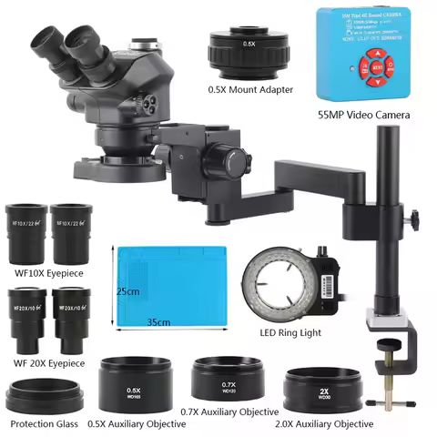 48MP 55MP 4K 2K 1080P HDMI VGA USB Camera 3.5X 50X 100X 200X Simul-Focus Trinocular Stereo Microscop