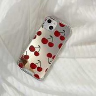 เคส PC กระจกกันกระแทกลายเชอร์รี่แบนราบ 1 ชิ้น เข้ากันได้กับ iPhone 16/16 Pro/16 Plus/16 Pro Max/15/1