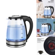 2L Stainless Steel Electric Kettle Blue LED Light Glass Hot Water Kettle