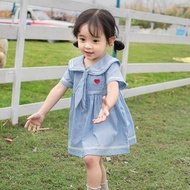 Little DR Dress for Kids Girls School Uniform Summer Short Sleeve Blue Professor Skirt Korean Style Children Baby Fashion Casual Princess Dresses On Sale Primary 2023 New baju kanak kanak perempuan