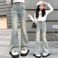 Girls Flared Pants Girls Jeans Stretch Pants Spring Girls Slim-fit Pants Medium Large Children Flare