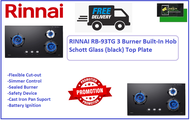 RINNAI RB-93TG 3 Burner Built-In Hob Schott Glass (black) Top Plate / FREE EXPRESS DELIVERY