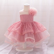 MQATZ Baby Girl Elegant Mesh Ruffle Dress Kids Floral Tulle Flower Wedding Party Clothes Suitable Fo