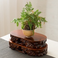 ST/💚Dug Solid Wood Base Buddha Statue KIRIN Jade Domestic Ornaments Wooden Flower Stand Rare Stone Craft Gift Pendulum L