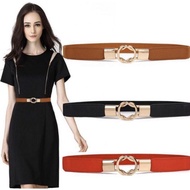 283s Women's Belt Elastic Rubber Belt Korean Metal Gold (3 Colors O) - Black Tq1A