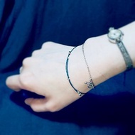 小心機 - 極細藏青菱型切割純銀珠伸縮繩結編織蠟線手環 極簡深藍