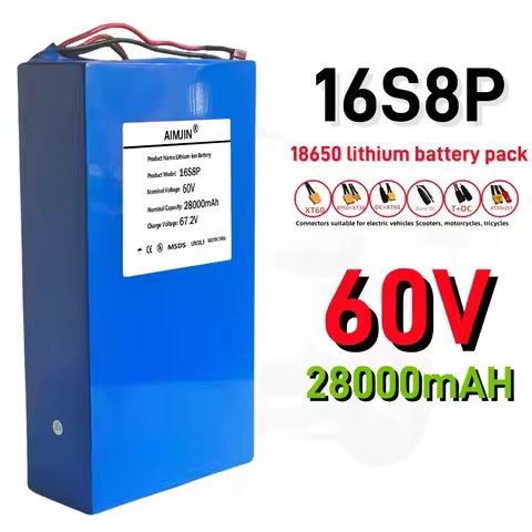 💎💎💎 New 60V 28Ah 18650 16S8P lithium battery pack, battery 3000W high power rechargeable battery + 6