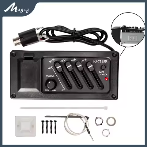 4 Band Acoutic Guitar Preamp Amplifier EQ Piezo Pickup Pre-Amp Unit Acoustic Guitar EQ-7545R Pickup 