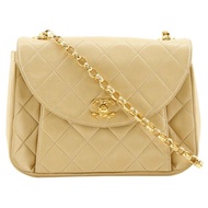【日本直送】香奈兒 CHANEL 經典菱格紋鍊帶肩背包 羊皮 米色 женские【二手】