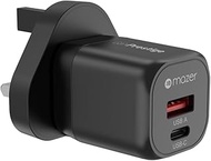 Mazer G20W GaNPrestige 20W Mini Wall Charger, 2 Ports (1 USB-C + 1 USB-A), US/UK Plug, Compact Trave