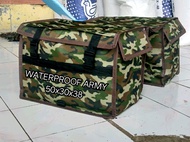 WATERPROOF ARMY, TAS KANDEK MOTOR, TAS KURIR, TAS OBROK, BAGASI MOTOR, MOTIF ARMY