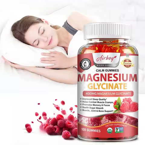 Magnesium Glycinate Gummies - Calm, Relieves Stress, Promotes Sleep, Support Memory, Concentration &