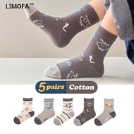 LJMOFA 5Pairs 1-12Yrs Kids Dinosaur Socks Pure Cotton Comfortable Children Cartoon Fashion Warm Sock