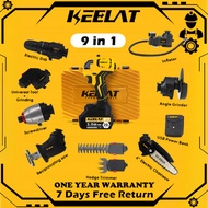 KEELAT 9 PCS Optional Drill Set Combo Cordless Drill Chainsaw Reciprocating Screwdriver Sander Power Bank Power Tool