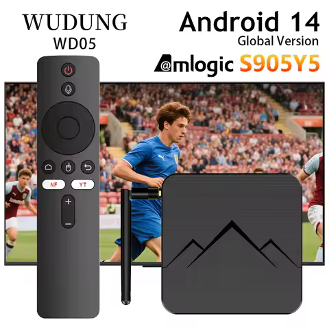 WUDUNG WD05 Android 14 AV1 Smart TV Box Amlogic S905Y5 4G/32G BT TV BOX 2.4G&5G Dual Wifi 6 4K HD Se