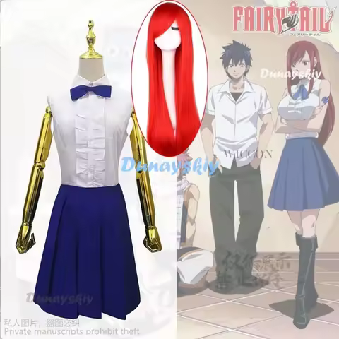 Anime FAIRY JK TAIL Erza Scarlet Cosplay Costume Wig Goblin Queen Maid Uniform Black Lolita Dress Ha