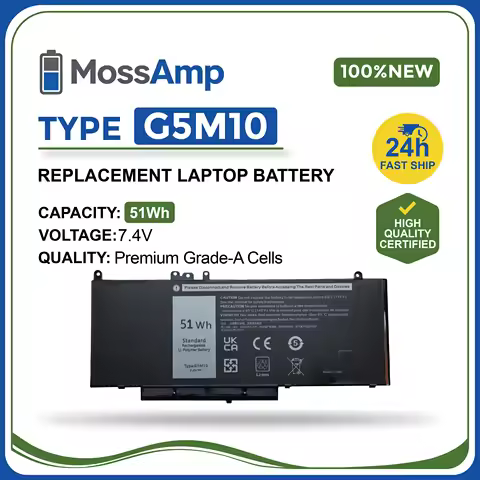 MossAmp 7.4V 51WH G5M10 Laptop Battery for Latitude E5250 E5450 E5550 P37F P48F 8V5GX R9XM9 WYJC2 1K