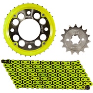 Raider 150 New Breed (15T-45T X 428-132L) Osaki Revo #1 Chain and Sprocket w/ Chain Guide Set (Neon 